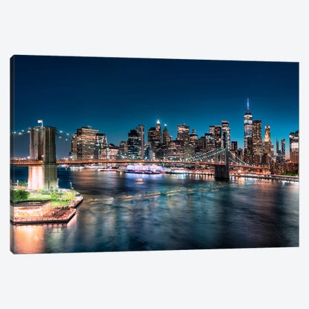 East Manhattan By Night Canvas Print #EMN1726} by Manjik Pictures Canvas Art