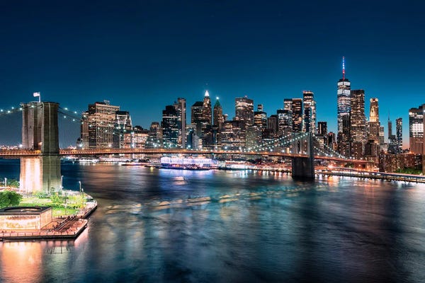 Canvas Print: East Manhattan By Night by Manjik Pictures