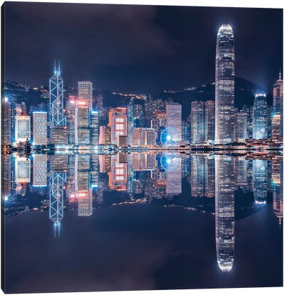 Hong Kong By Night Canvas Art Print - Manjik Pictures