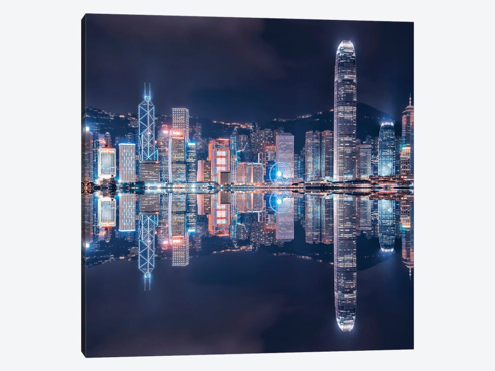 Hong Kong By Night by Manjik Pictures 1-piece Canvas Art Print