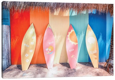 Surfboards On The Beach Canvas Art Print - Manjik Pictures