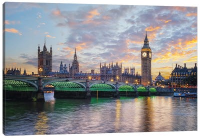 Palace Of Westminster Canvas Art Print - Tower Bridge