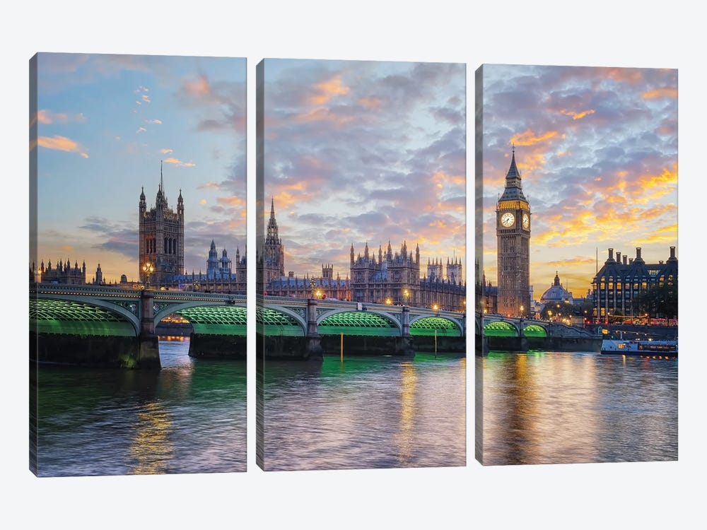 Palace Of Westminster by Manjik Pictures 3-piece Canvas Print