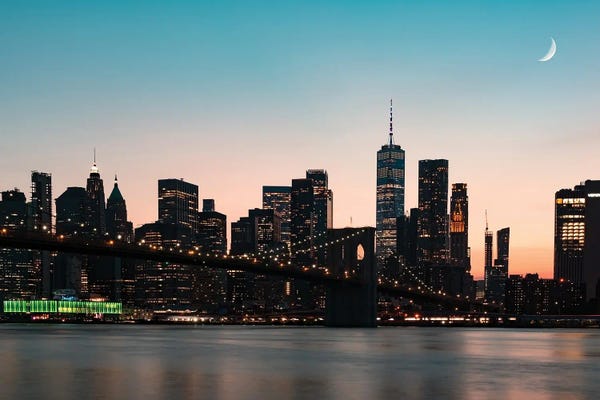 New York City Skylines: Moonrise In Manhattan by Manjik Pictures