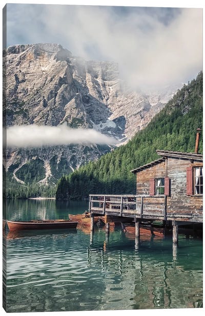 Cabin On The Lake Canvas Art Print - Manjik Pictures