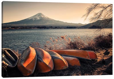 Fuji Sunset Canvas Art Print - Canoe Art