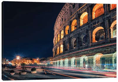 Colosseum By Night Canvas Art Print - Ancient Ruins Art