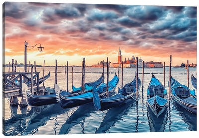 Epic Sunrise In Venice Canvas Art Print - Canoe Art