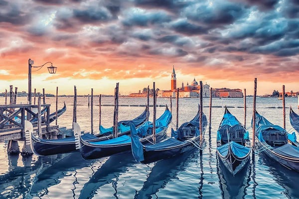 Canoes: Epic Sunrise In Venice by Manjik Pictures