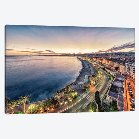 The City Of Nice At Sunset Canvas Print #EMN553} by Manjik Pictures Canvas Wall Art