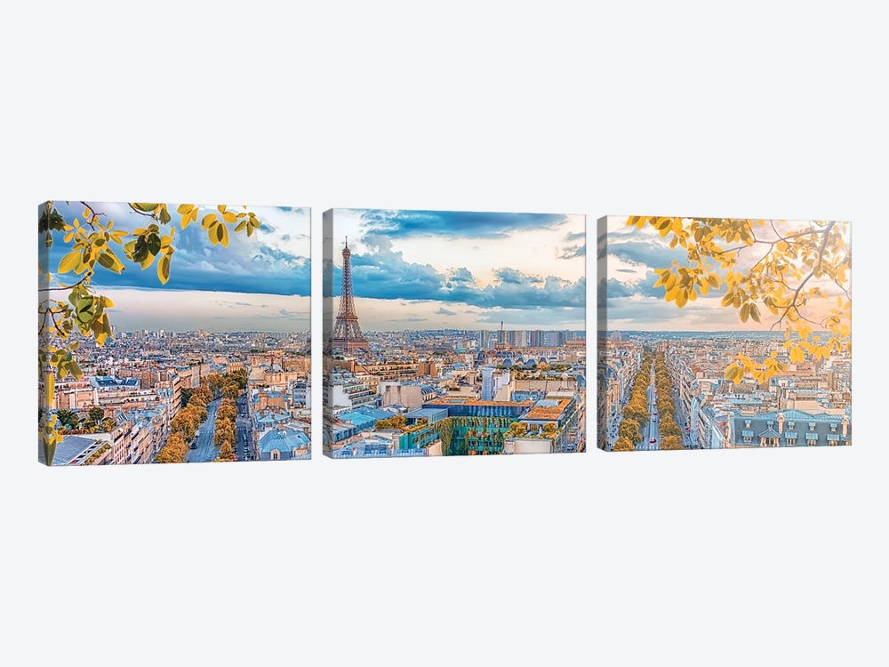 Paris City Panorama by Manjik Pictures 3-piece Canvas Wall Art