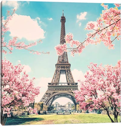 Eiffel Tower In Spring Canvas Art Print - Famous Buildings & Towers