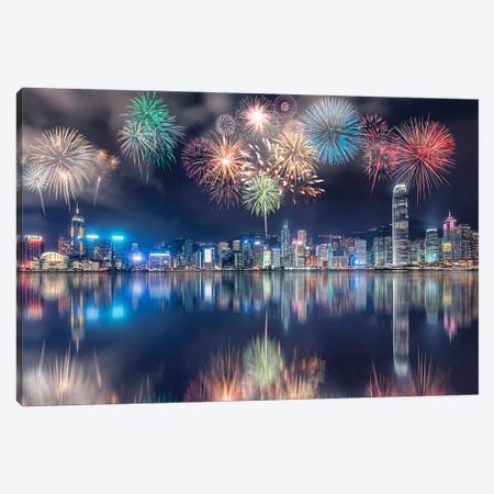 Hong Kong Fireworks Canvas Print #EMN611} by Manjik Pictures Canvas Print
