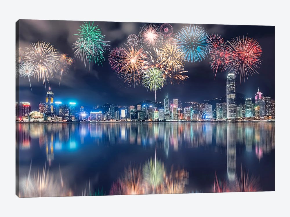 Hong Kong Fireworks by Manjik Pictures 1-piece Art Print
