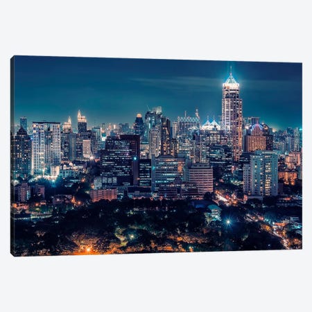 Bangkok Downtown By Night Canvas Print #EMN651} by Manjik Pictures Canvas Art Print