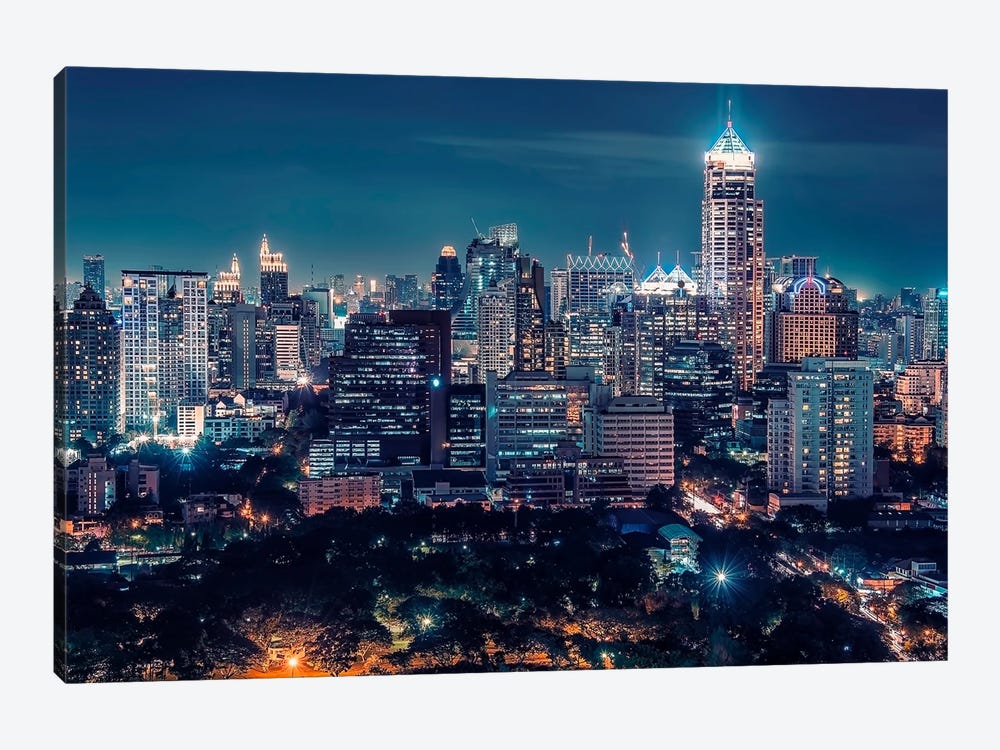 Bangkok Downtown By Night by Manjik Pictures 1-piece Canvas Print