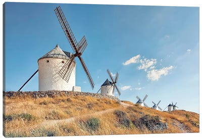 Windmills On The Hill Canvas Art Print - Watermill & Windmill Art