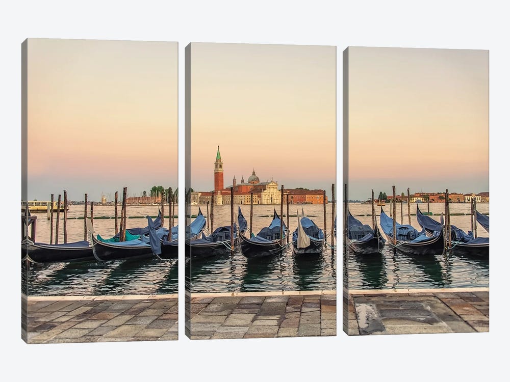 Gondolas In The Morning by Manjik Pictures 3-piece Canvas Art Print