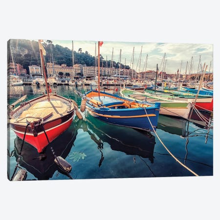 French Riviera Harbor Canvas Print #EMN711} by Manjik Pictures Canvas Artwork