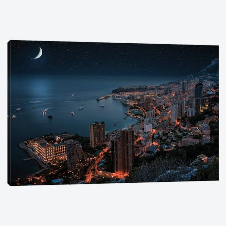 Monaco By Night Canvas Print #EMN76} by Manjik Pictures Canvas Art