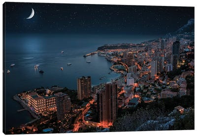 Monaco By Night Canvas Art Print - Monaco