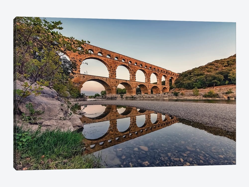 Pont Du Gard Reflection by Manjik Pictures 1-piece Canvas Art Print