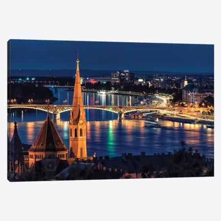 Budapest By Night Canvas Print #EMN804} by Manjik Pictures Canvas Print