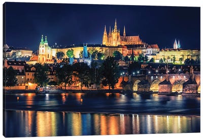 Prague By Night Canvas Art Print - Czech Republic