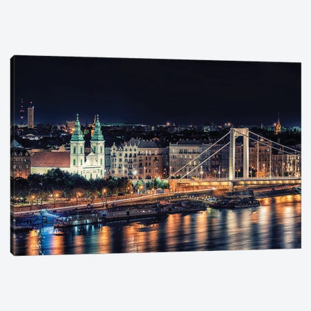 Night In Budapest Canvas Print #EMN817} by Manjik Pictures Canvas Wall Art
