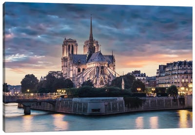 Notre Dame At Dusk Canvas Art Print - Notre Dame Cathedral