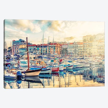 Old Harbour In Cannes Canvas Print #EMN81} by Manjik Pictures Canvas Wall Art