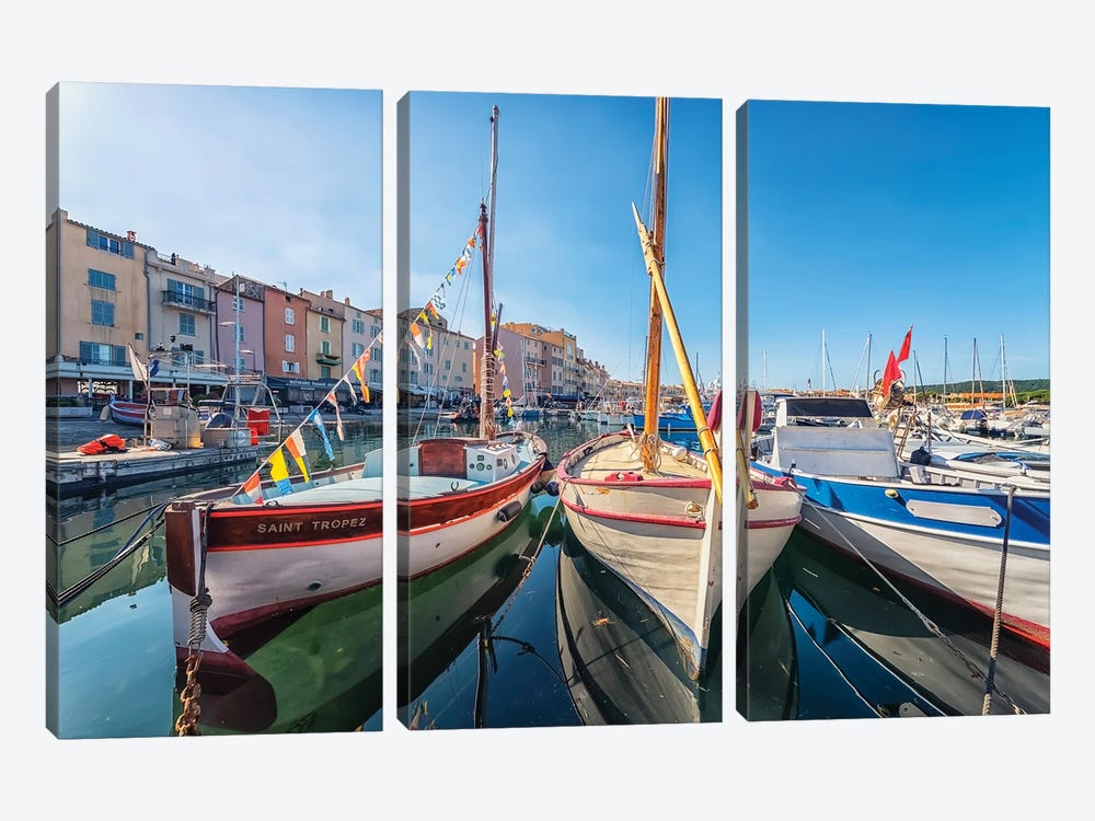 Saint Tropez Harbor by Manjik Pictures 3-piece Canvas Art Print