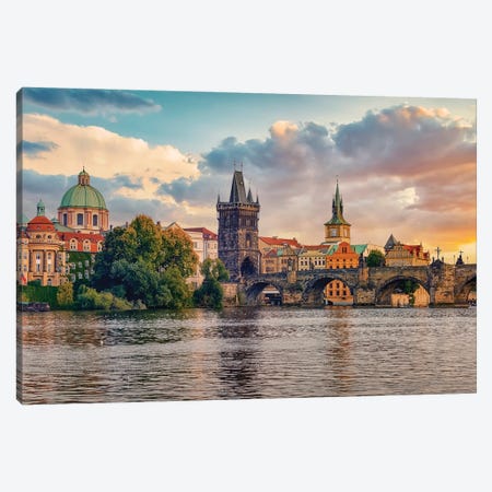 Prague Sunset Canvas Print #EMN840} by Manjik Pictures Canvas Art