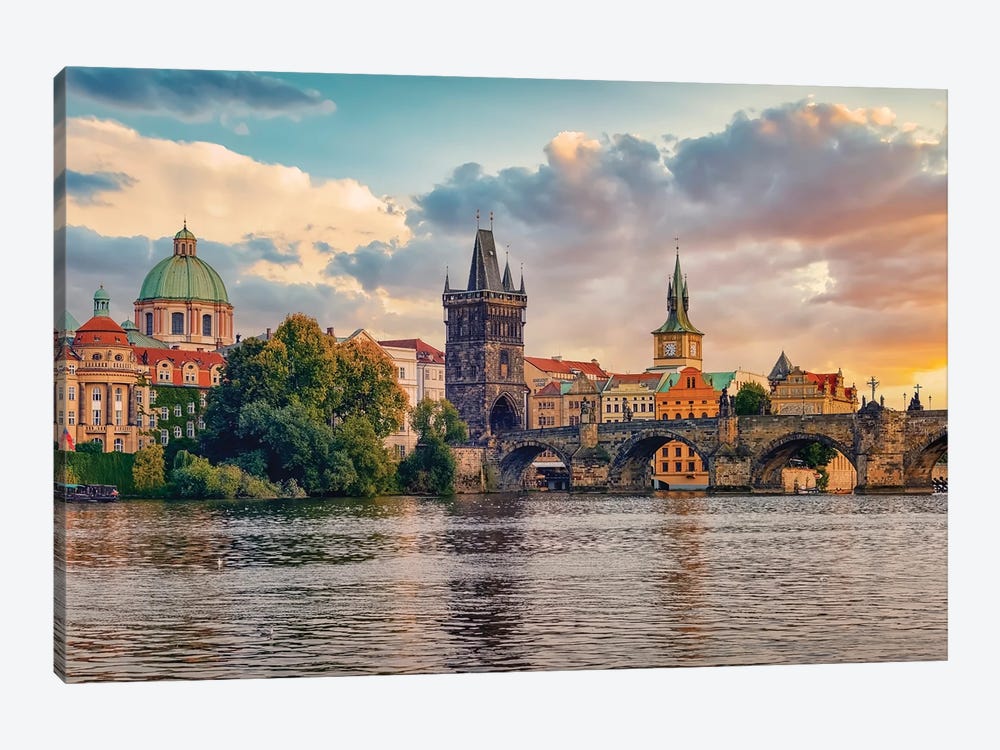 Prague Sunset by Manjik Pictures 1-piece Canvas Art