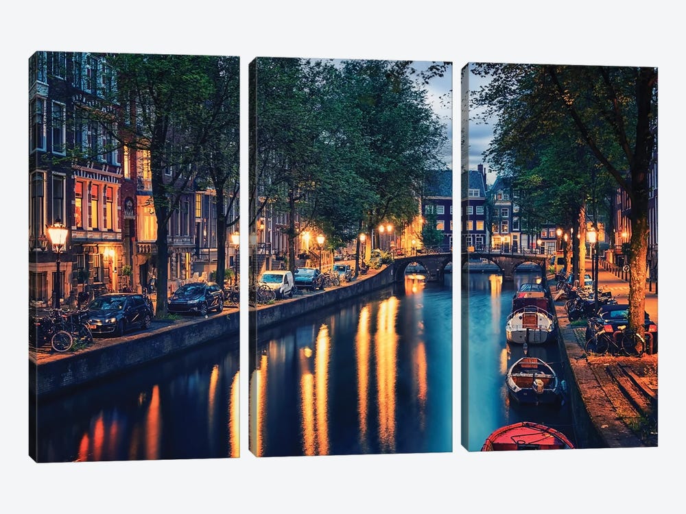 Amsterdam Evening by Manjik Pictures 3-piece Canvas Art