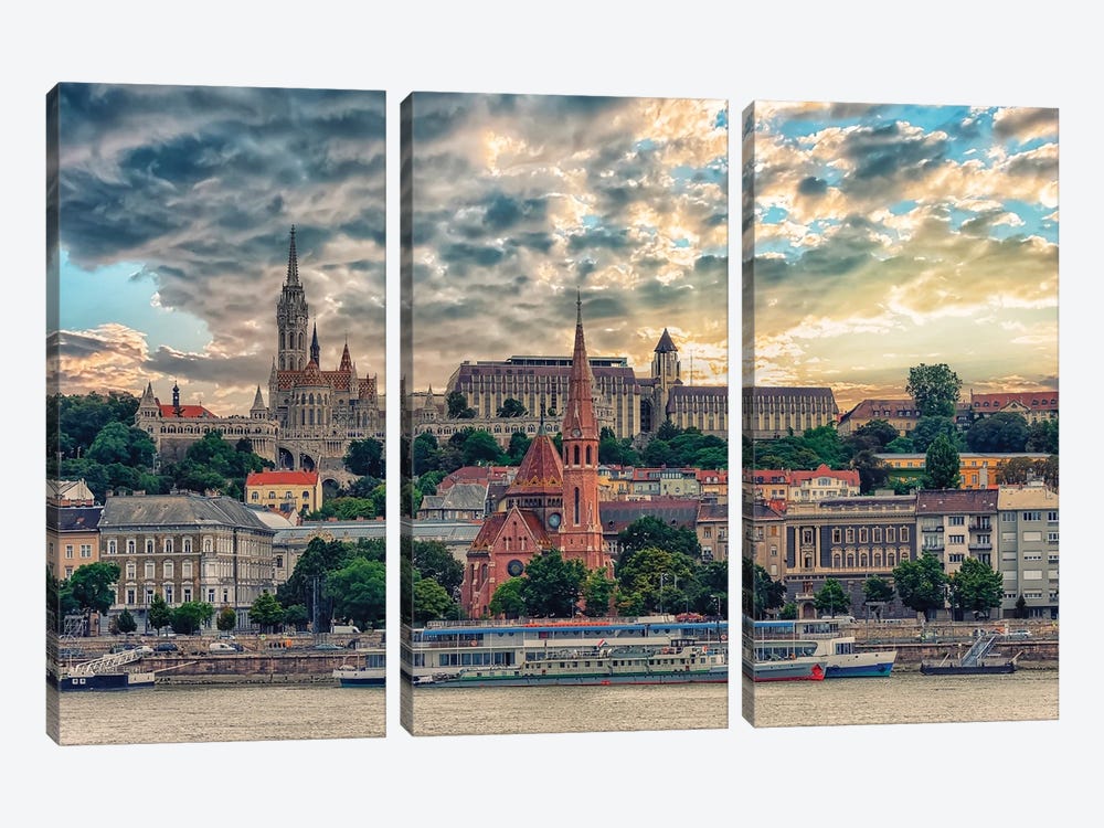 Budapest In The Evening by Manjik Pictures 3-piece Canvas Art
