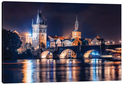 Night In Prague Canvas Art Print - Manjik Pictures