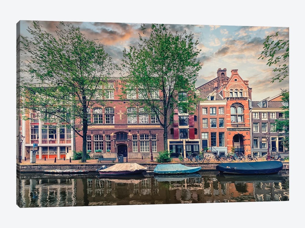 Amsterdam In The Evening by Manjik Pictures 1-piece Canvas Artwork