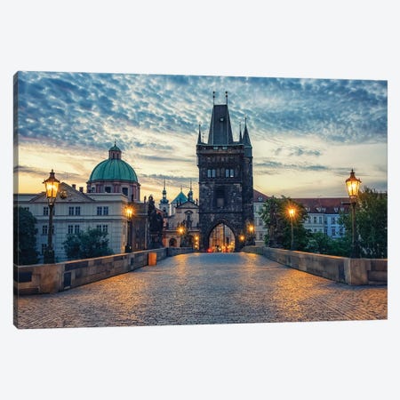 Charles Bridge In The Morning Canvas Print #EMN897} by Manjik Pictures Canvas Artwork