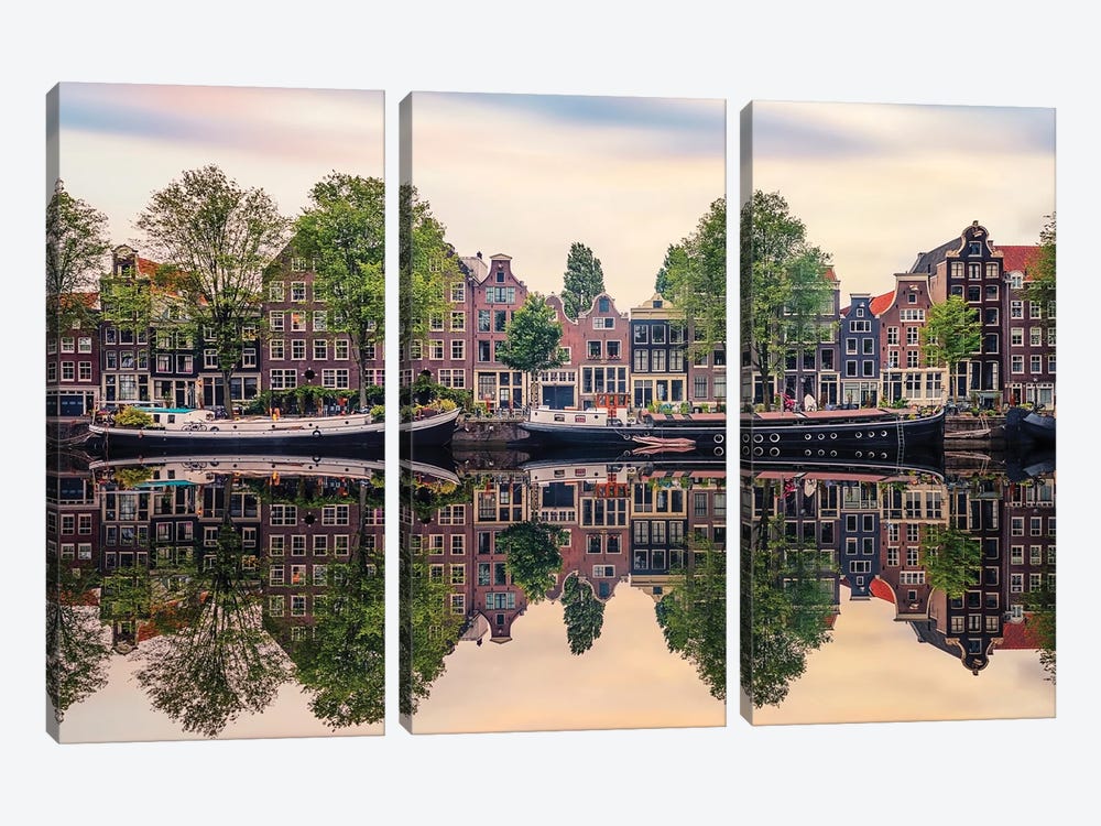 Amsterdam Reflection by Manjik Pictures 3-piece Canvas Print
