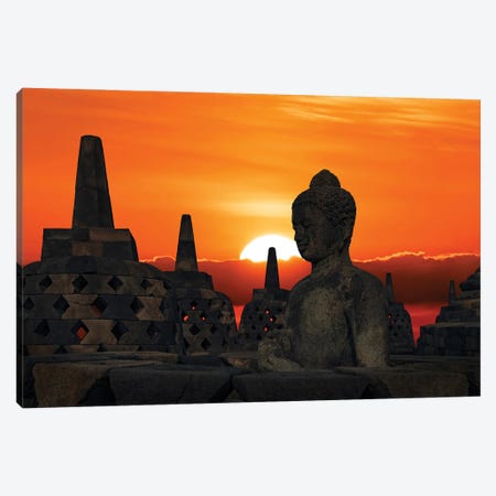 Borobudur Sunset Canvas Print #EMN961} by Manjik Pictures Canvas Art Print