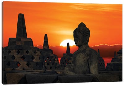 Borobudur Sunset Canvas Art Print - Indonesia Art