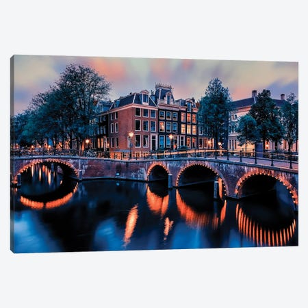 Sunset In Amsterdam Canvas Print #EMN998} by Manjik Pictures Canvas Artwork