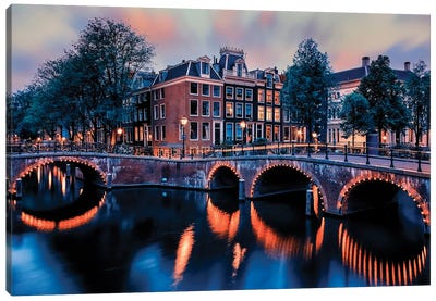 Sunset In Amsterdam Canvas Art Print - Amsterdam Art