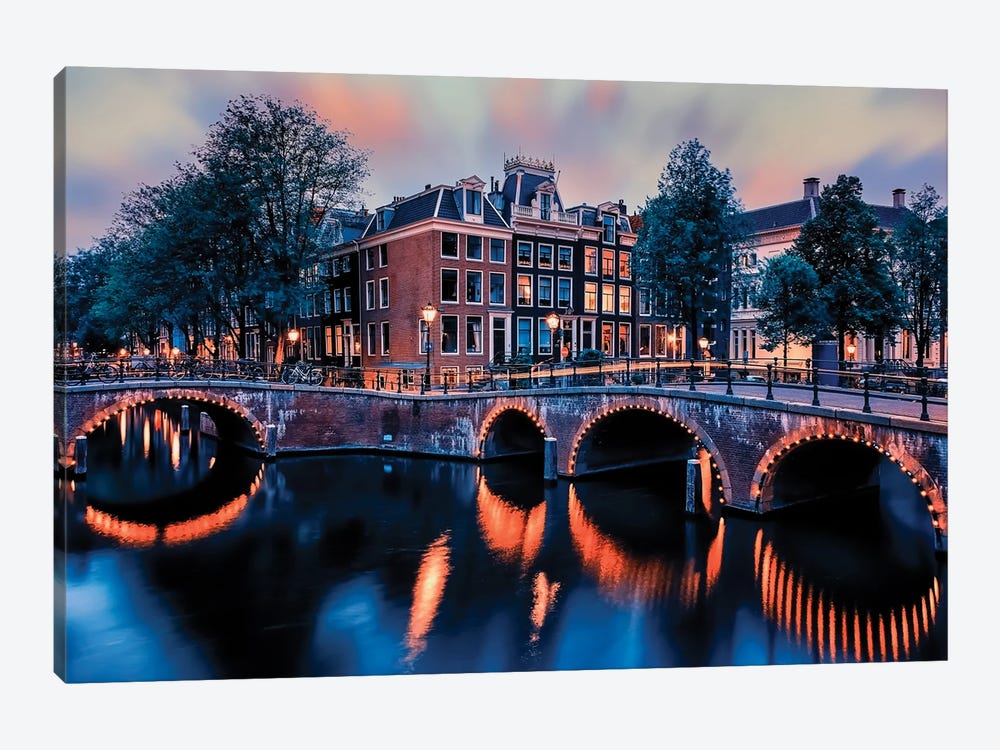 Sunset In Amsterdam by Manjik Pictures 1-piece Canvas Art