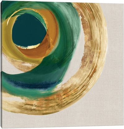 Green Metallic Circle I Canvas Art Print - Abstract Shapes & Patterns
