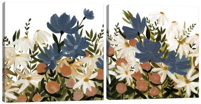 Wildflower Garden Diptych Canvas Art Print - Art Sets | Triptych & Diptych Wall Art