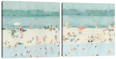 Sea Glass Sandbar Diptych Canvas Art Print - Large Coastal Art