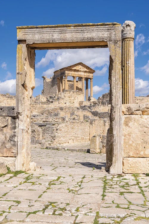 Dougga, Beja, Tunisia. The Capitol Temple At The Roman Ruins.