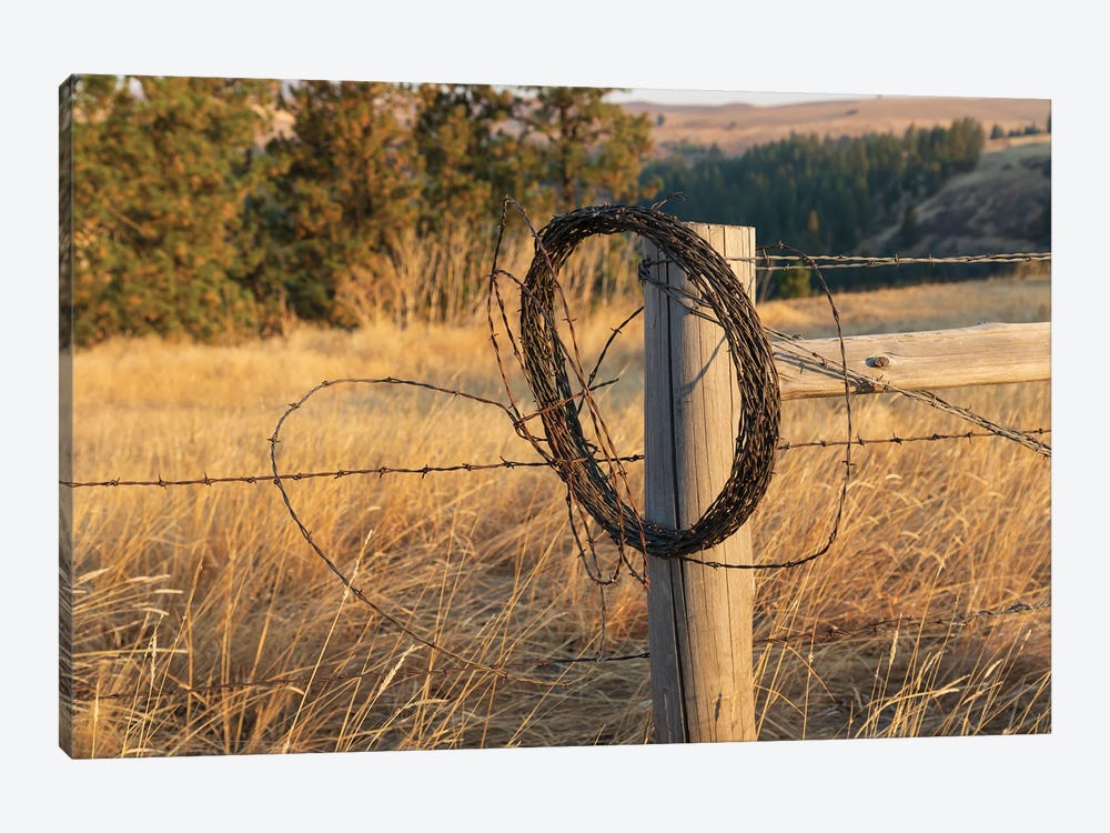 USA, Washington State, Whitman County, Palouse Barbed Wire Fence Posts by Emily M Wilson 1-piece Canvas Art